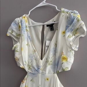 Forever 21 Blue and Yellow Flutter Sleeve Sundress